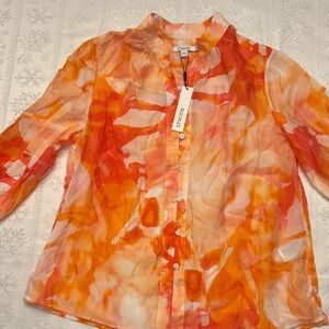 NWT Women’s Chico's Orange and Pink Patterned Blouse sheer size 1